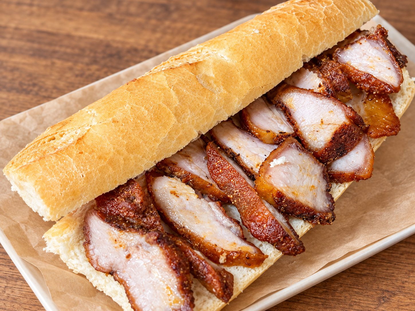 Bocadillo de chicharrón en pan crujiente